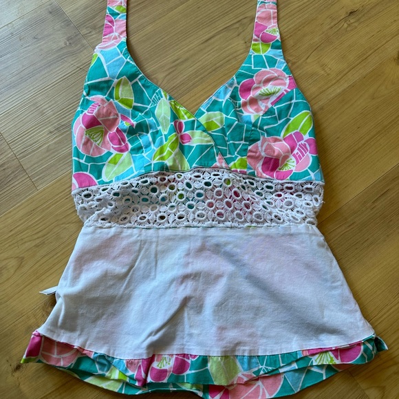 EUC Lilly Pulitzer Vintage Mosaic Crochet Halter Top - Picture 7 of 8